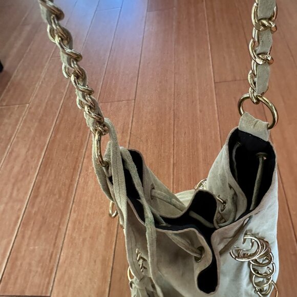 Vintage One of a Kind Made in USA Leather Chain Bucket Bag w/ Rings Grommets - Picture 16 of 17